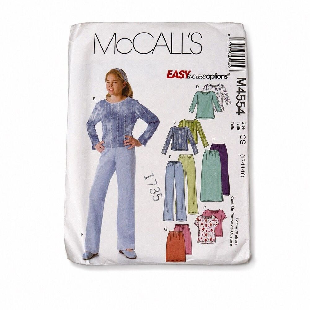 McCall’s M4554 Girls Tops Pants Skirt Pattern Uncut Size 12-16